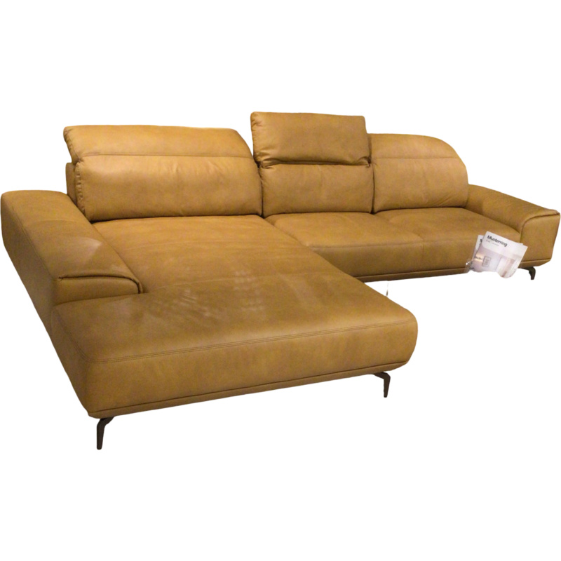 Musterring - Ecksofa 2490–Soft Echtleder Kurkuma Gelb Füße Metall Bronze Mit Kopfstützenverstellung - 6