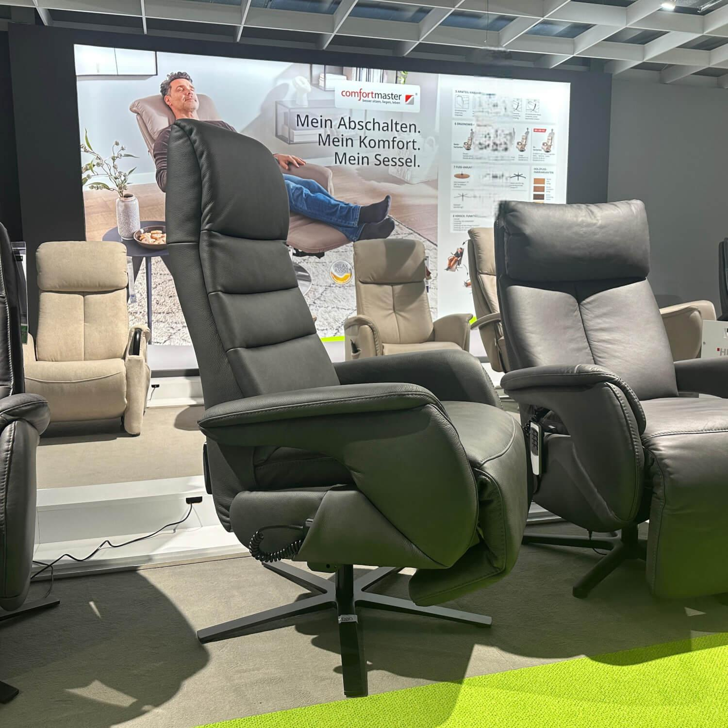 Polsteria - Relaxsessel Relaxa Feeling Leder Reno Graphite Grau Drehfuß Stern Schwarz - 3