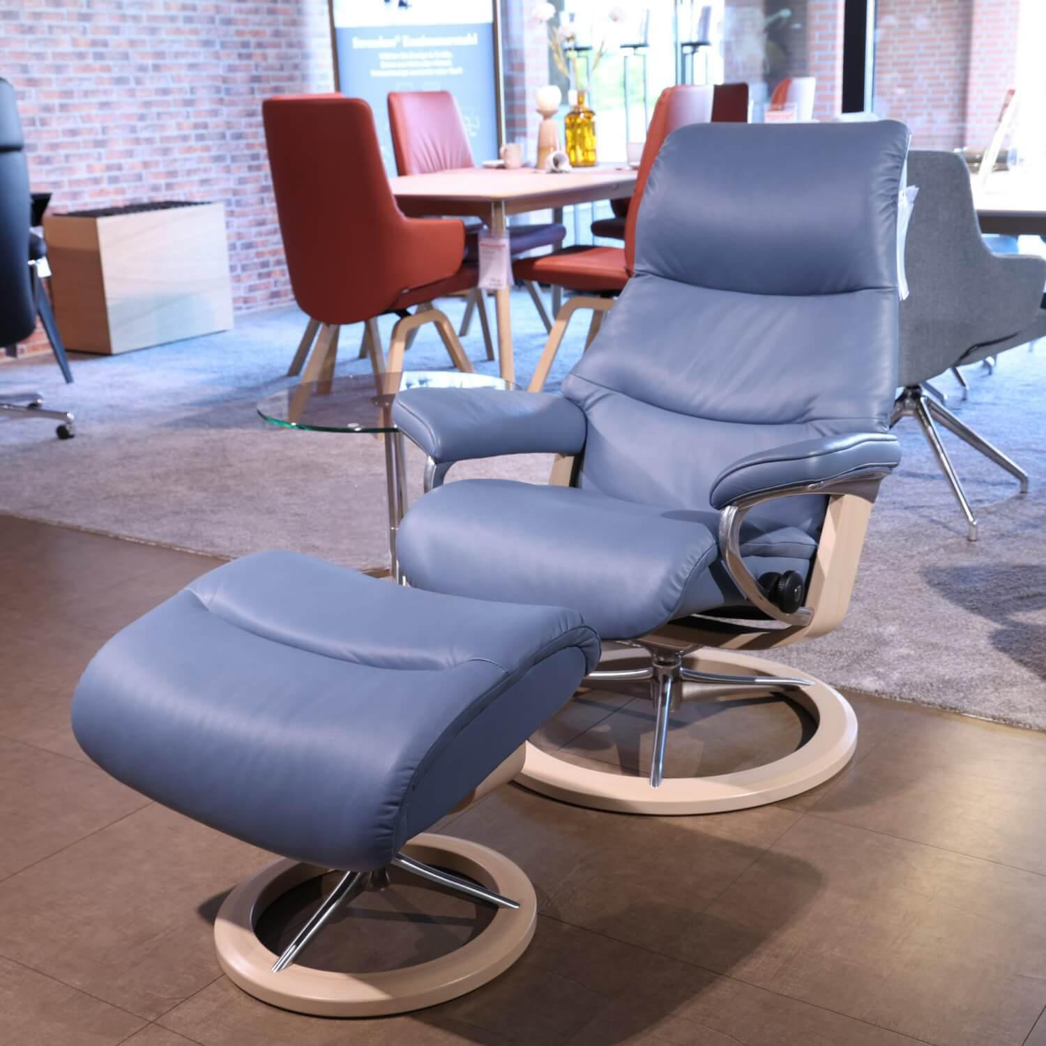 Stressless - Relaxsessel Mit Hocker View S Leder Paloma 094 Sparrow Blue Blau Gestell Signature Holz Whitewash - 10