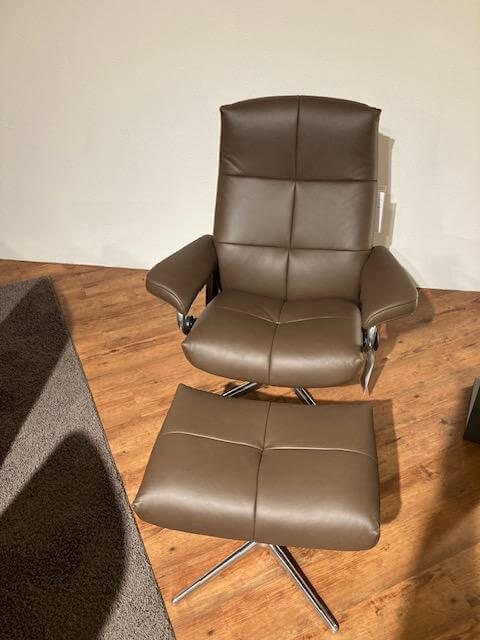 Stressless - Sessel David Cross Bezug Leder Paloma 094  Espresso 09433 Braun Füße Metall Inklusive Hocker - 2