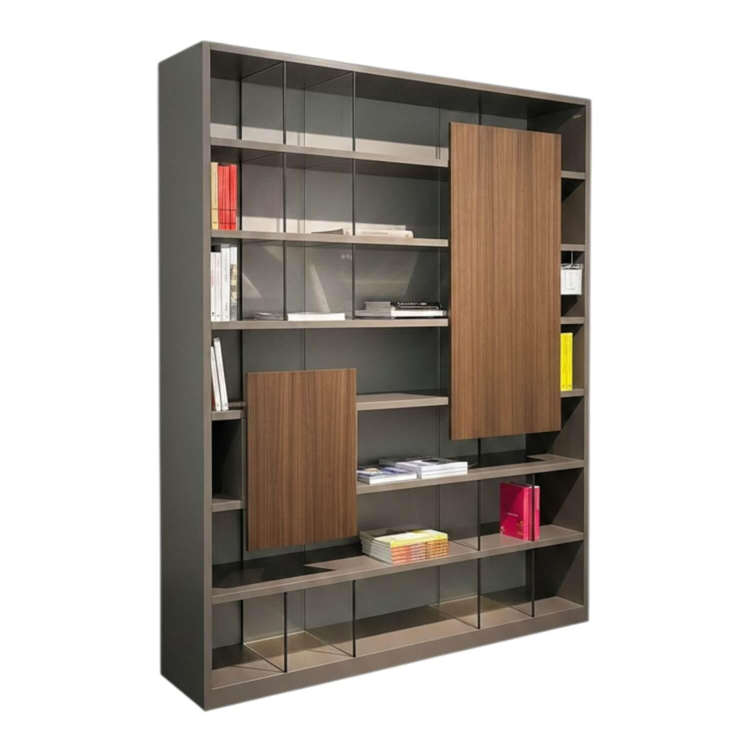 Molteni & C - Wohnwand 505 Türen Eukalyptus Lack Dolomitgrau Und Taubengrau Mit Beleuchtung - 1