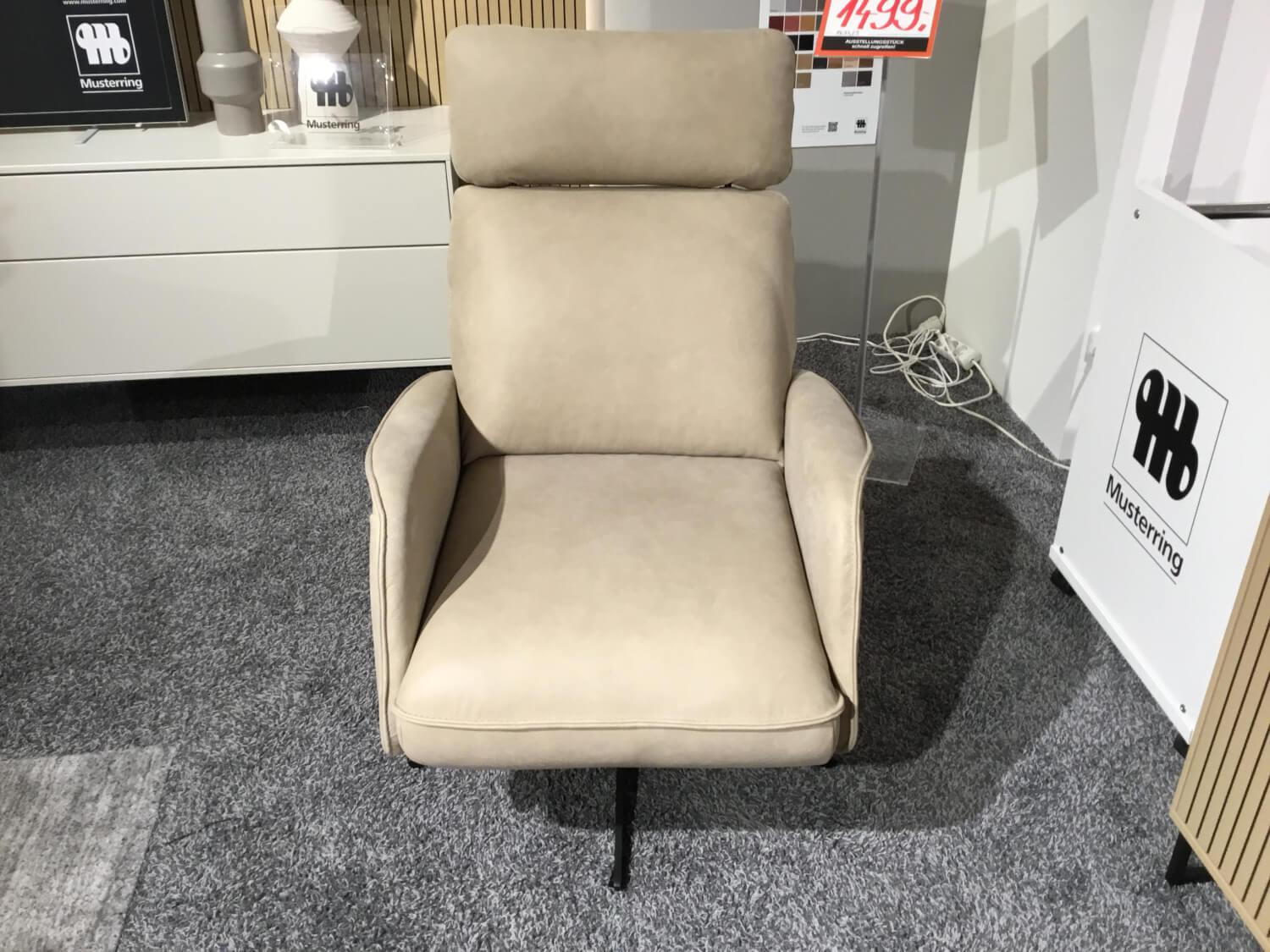 Musterring - Sessel MR 455 Leder India Jade Sand Beige Gestell Metall Schwarz Mit Höhenverstellbarem Kopfteil - 2