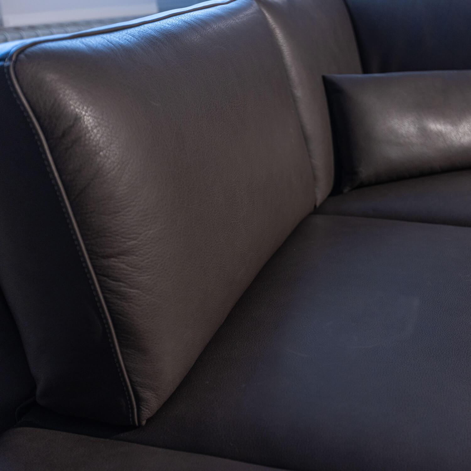 Koinor - Ecksofa Upgrade Bezug Leder B Toro Montana Braun Schwarz Füße Aluminium Gebürstet Inklusive Kopfstütze Und 2 Nierenkissen - 11