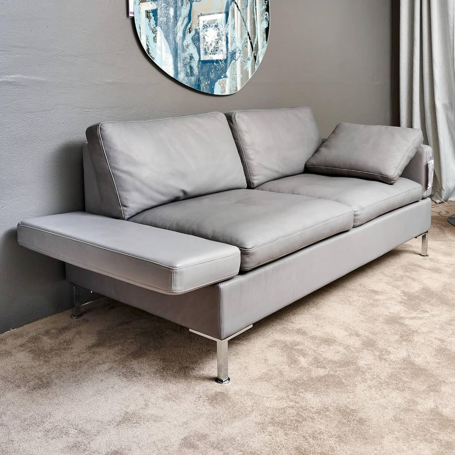 Brühl - Sofa Alba System M Leder 5707 Pearl 0095 Grau Winkelfuß Verchromt Mit Kopfstütze - 15