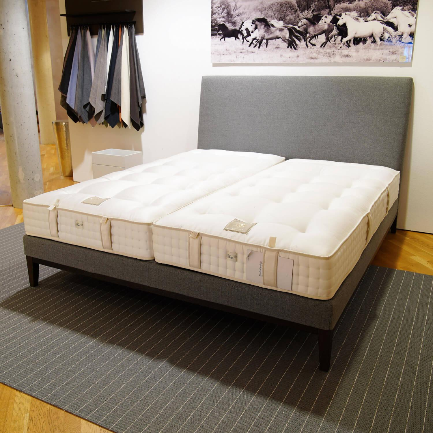 Schramm - Bett Zara 2B Stoff Yanis 1840 Grau Kopfteil Zara 2 ZF Stützfuß Schwarz Inklusive Matratzen Und Lattenrost - 6