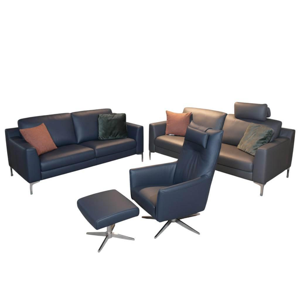 Garnitur Casablanca Leder W2 Anthrazit 2 Sofas 1 Sessel DFM - Garnitur Casablanca Leder W2 Anthrazit 2 Sofas 1 Sessel - 1