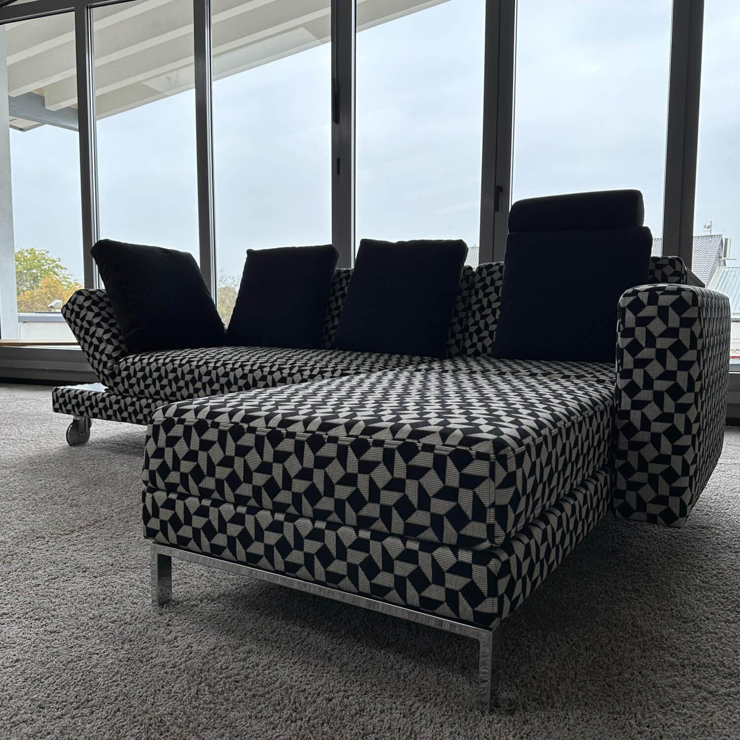 Brühl - Ecksofa Four Two Mit Funktion Und 2 Tischmodulen Bezug Stoff 4492 0049 Schwarz-Beige Metallkufe Verchromt - 9