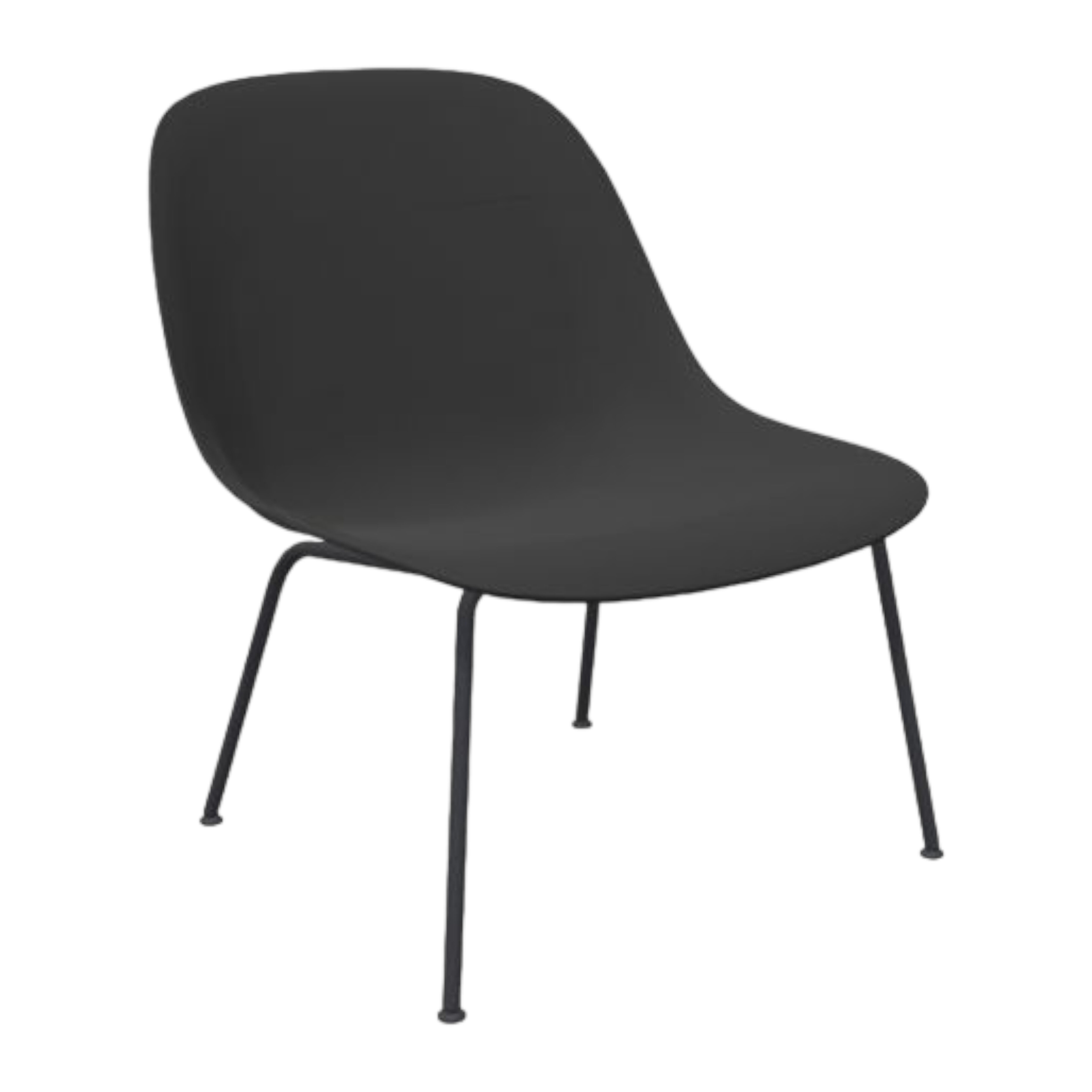 Sessel Fiber Lounge Chair Bezug Semi-Anilin-Leder Endure Schwarz Rundrohrgestell Pulverbeschichtet Schwarz