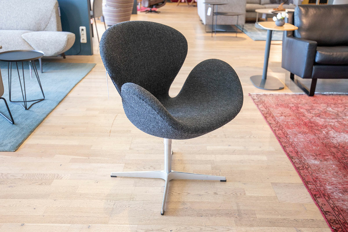 Fritz Hansen - Sessel Swan Chair Stoff Hallingdal 180 Kohle Anthrazit Gestell Satinpoliertes Aluminium - 7