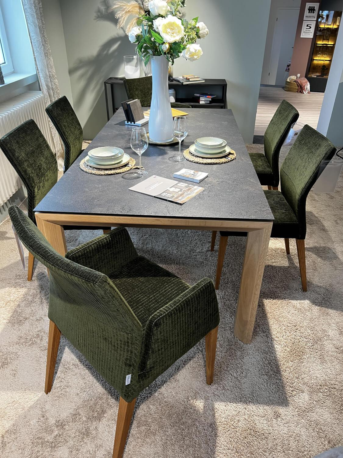 Natura - Set of 6 chairs Carry Fabric Chaves Forest Green Frame Oak 32 Oiled - 7