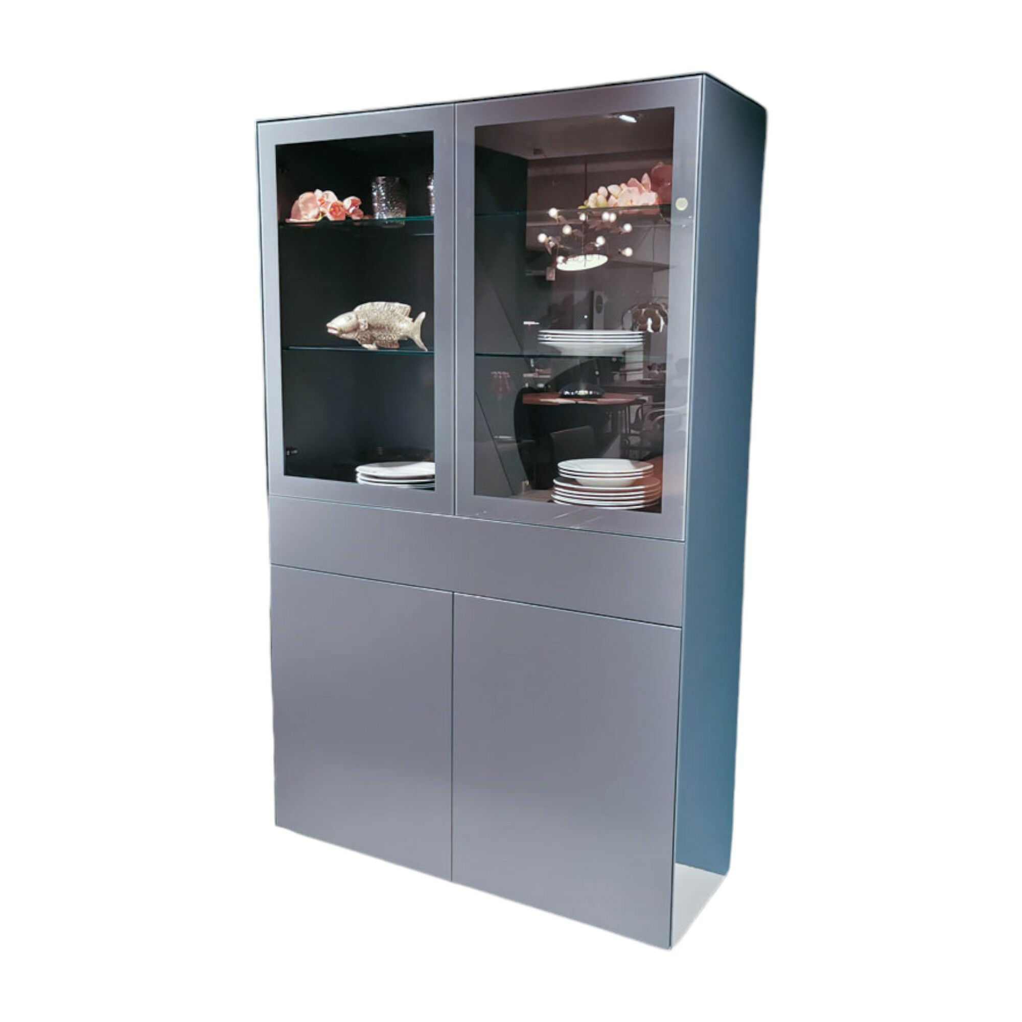 Cramer Holzmanufaktur - Vitrine Velare Mattlack Schiefergrau Glass Optiwhite Mit Beleuchtung  - 1