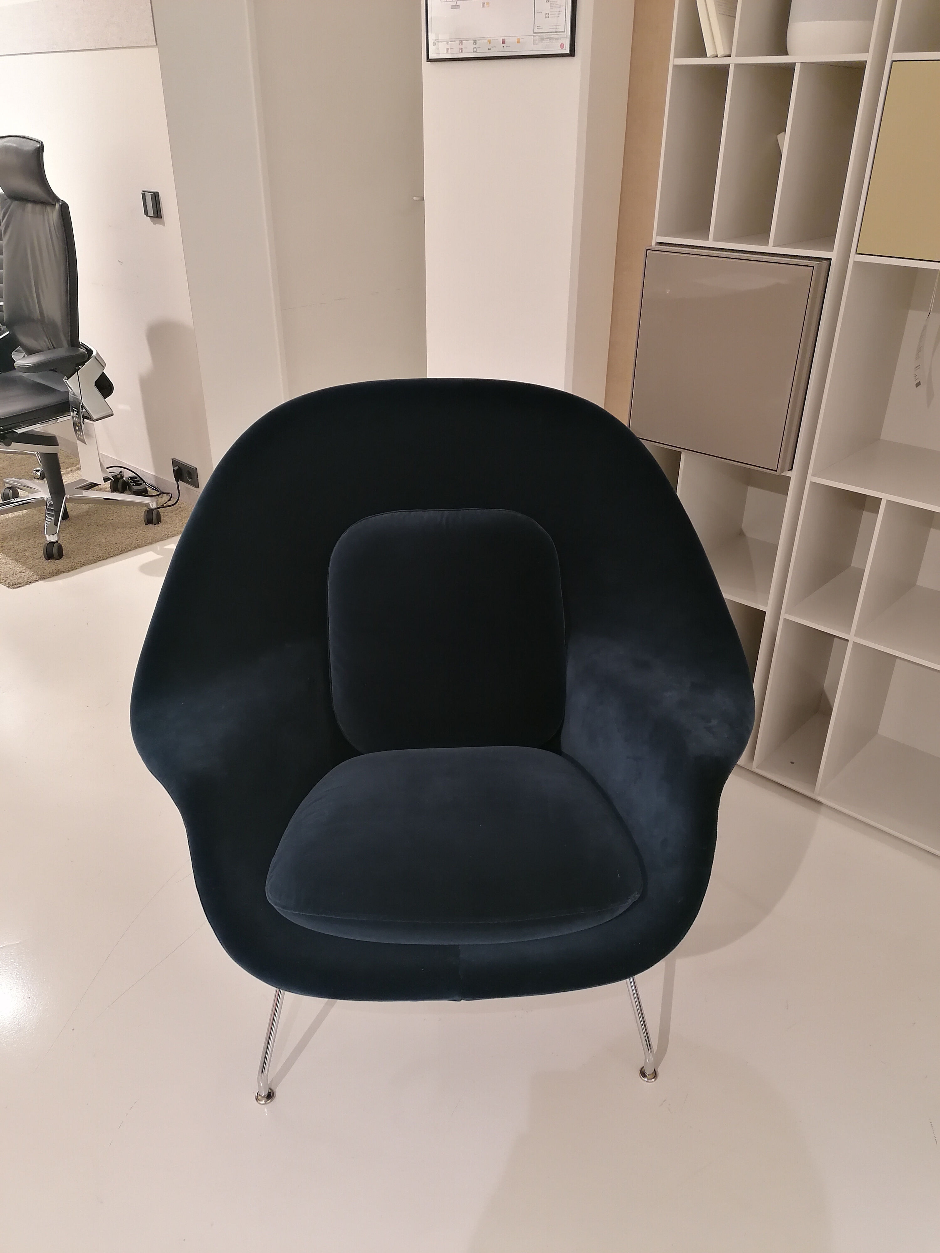 Knoll International - Sessel Womb Chair Relax Stoff Samt Eva 170 Dunkelblau Gestell Verchromt - 6