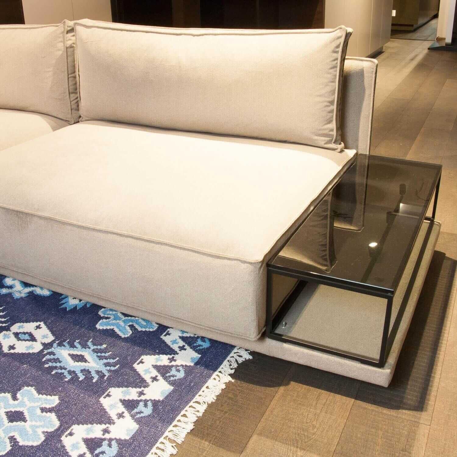 Sofa Coube Lounge Stoff Grau Inklusive Anbauelement Tisch Füße Holz Schwarz