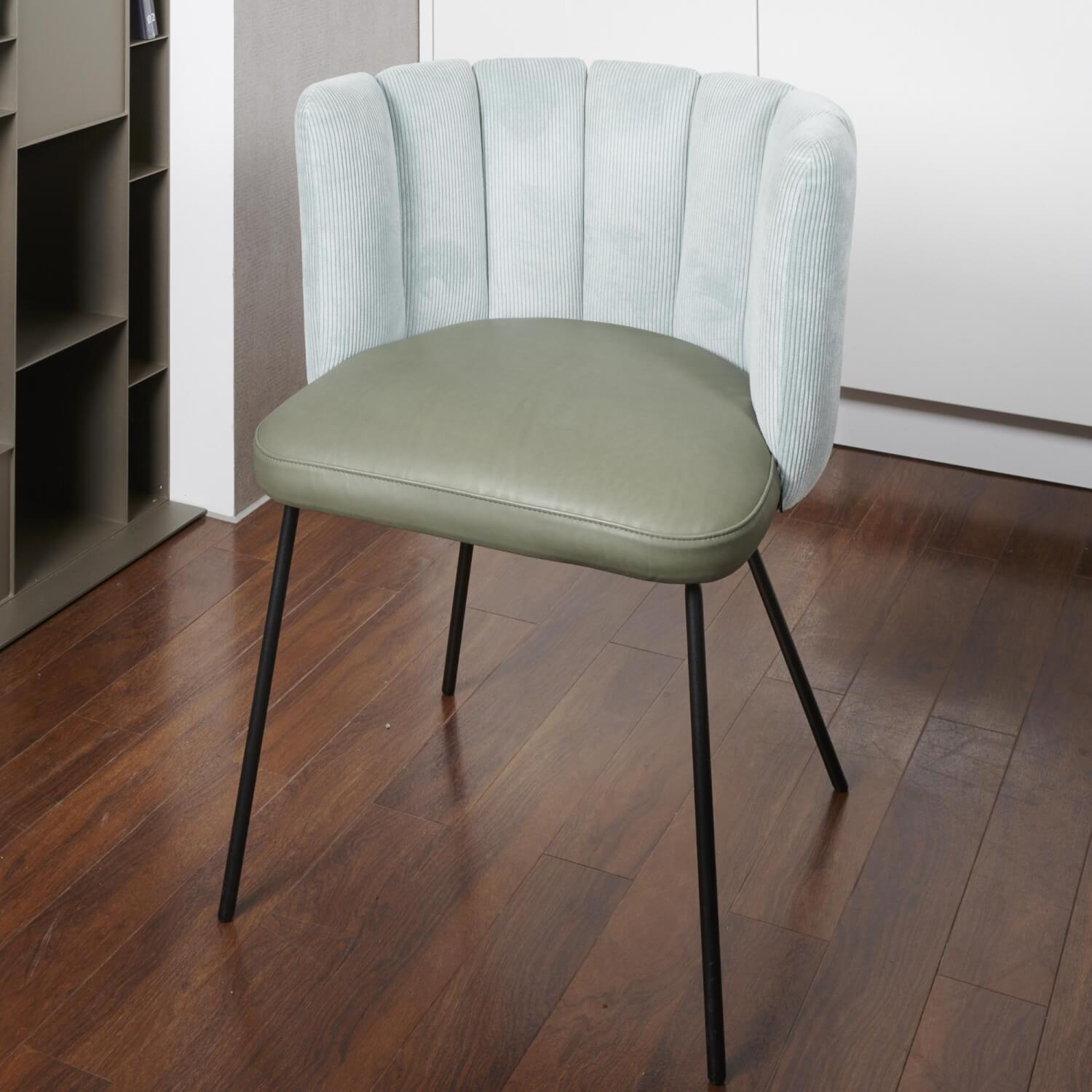 2er-Set Stuhl Gaia Rundrohrgestell Bezug Rücken Stoff Lisboa Farbe 18 Sitz Leder Silk Dark Olive