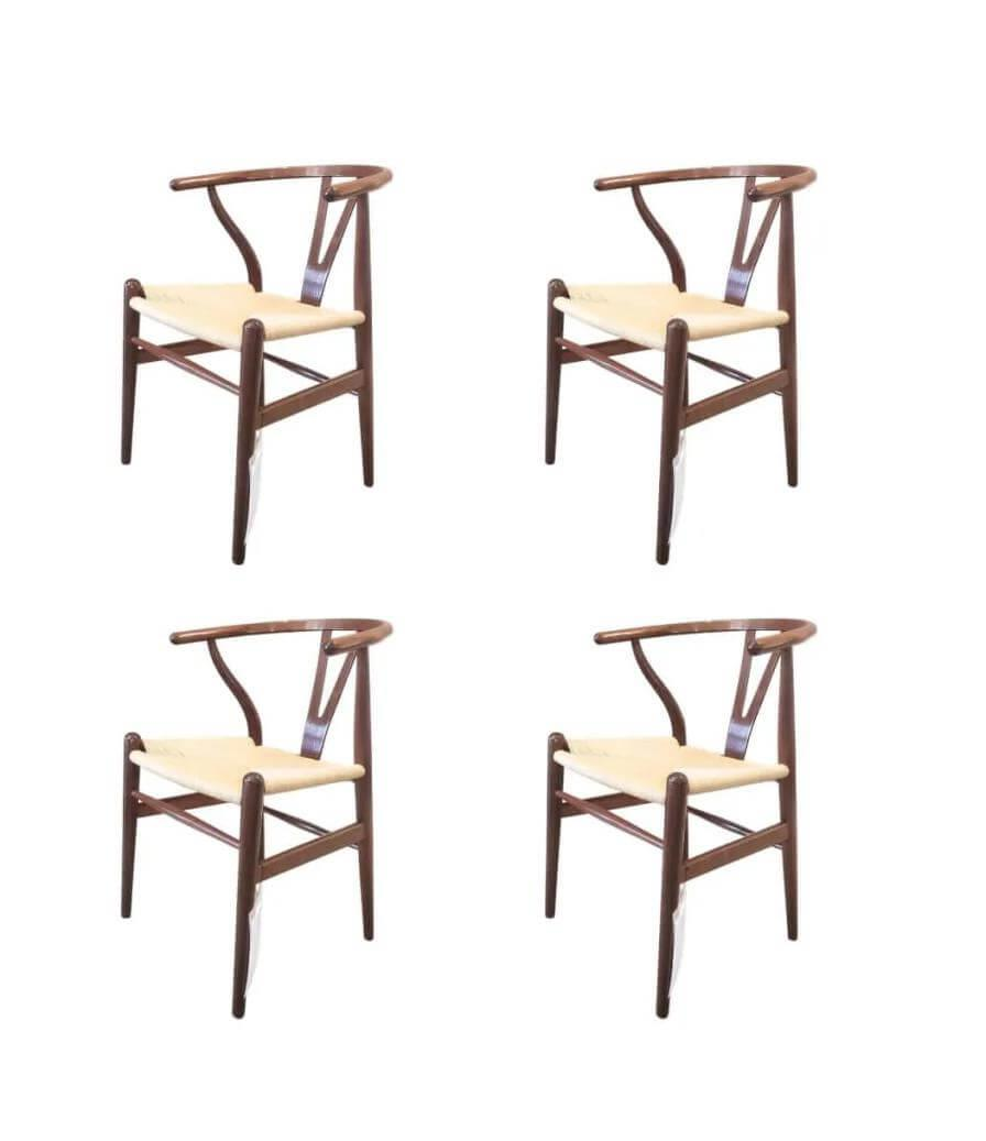 Carl Hansen & Søn - 4er-Set Y-Stuhl Ltd. Edition Mahagoni Schleiflack Natur Geflecht - 1