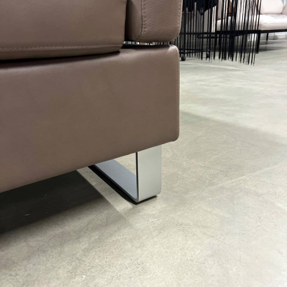 Brühl - Ecksofa Alba System M Leder Pearl 5707 85 Grau Füße Stahl Verchromt Mit Integrierten Kopfstützbügeln - 2