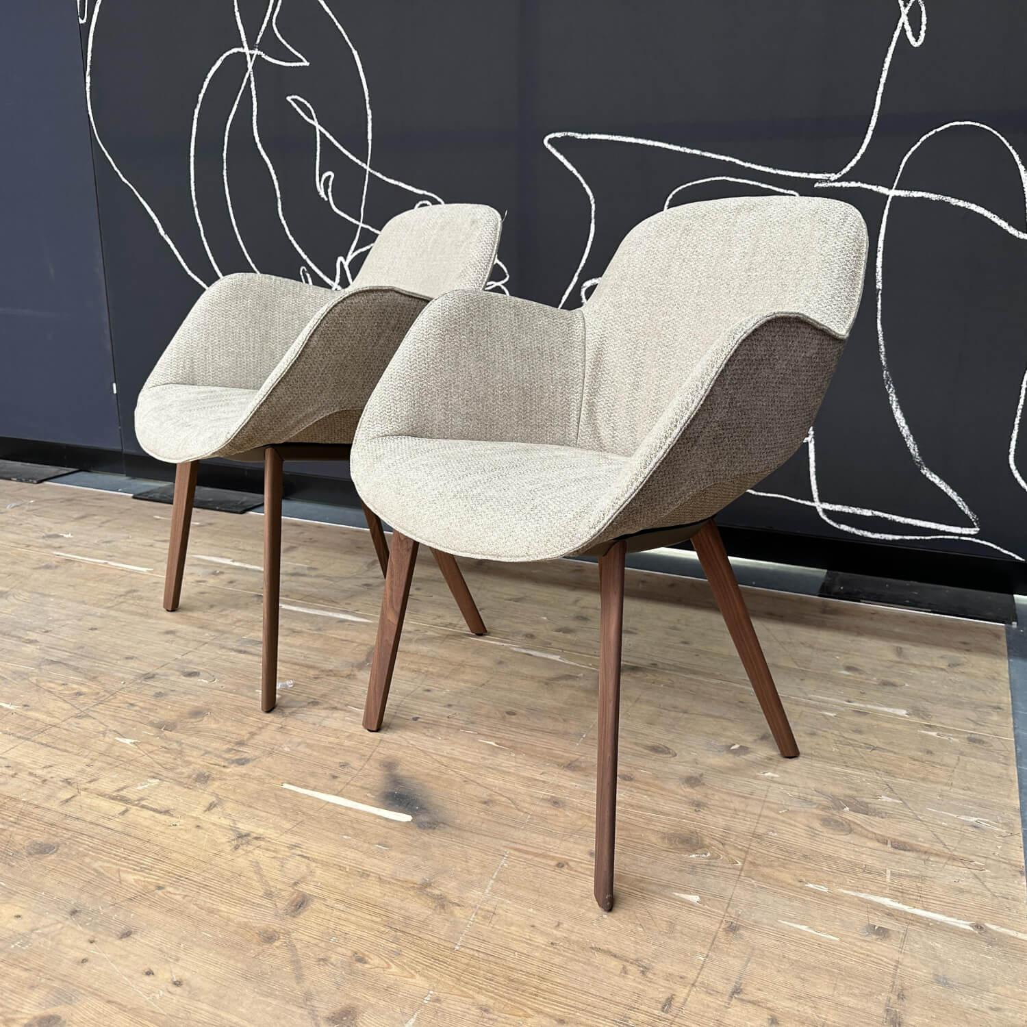 Walter Knoll - 2er Set Armlehnstuhl Sheru Bezug Stoff Dahna 7863 Sandstone Beige Füße Nussbaum Splint Geölt - 6