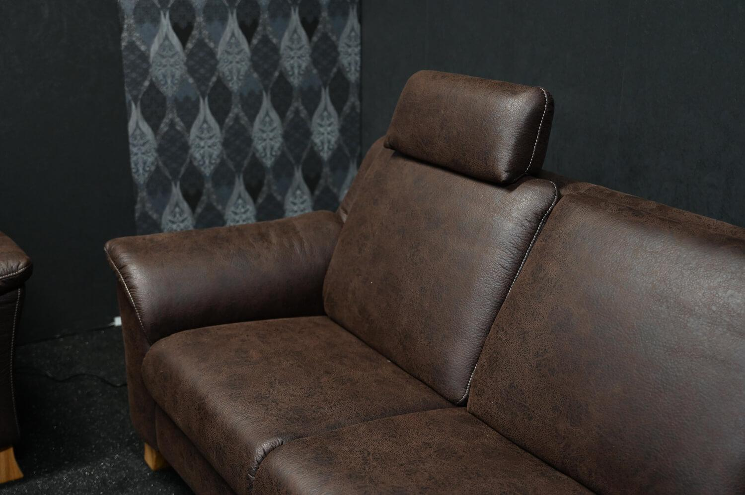 Garnitur Orion Stoff Büffel Dunkelbraun Sofa mit Relaxfunktionen und Elektrischem Vorziehbett