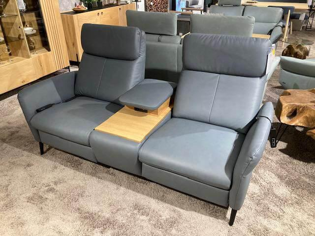 Natura - Garnitur Fresno Leder Mercury Blau Grau 2 Sofas - 7