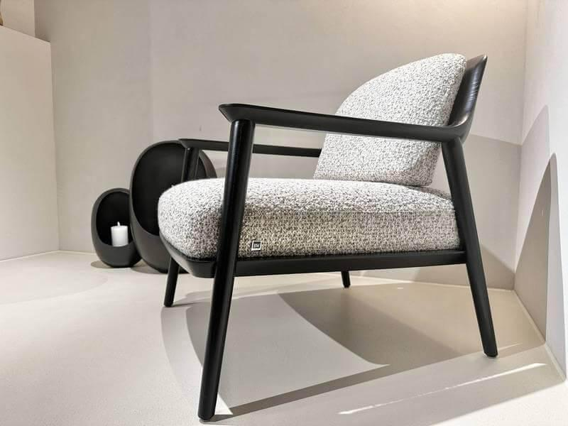 Bielefelder Werkstätten - Sessel Gatsby Stoff 12 Cooper Grau Gestell Esche Massiv Schwarz Gebeizt Inkl. Rückenkissen - 6