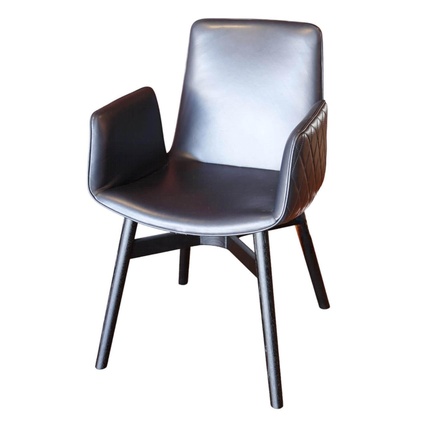 Freifrau - Armchair Amelie Variante Uni Leder Opium Carbon 80006 Rautensteppung Gestell Eiche Mit Kreuzzarge Schwarz - 1