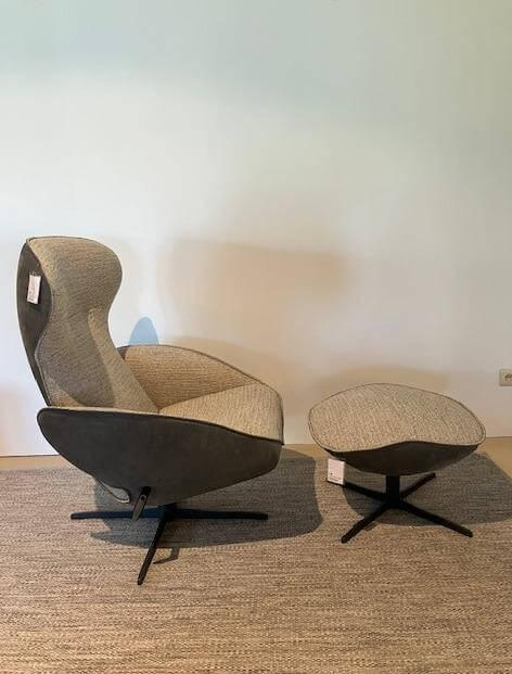 Jori - Sessel Daydreamer Lounge Innen Stoff Savanna c Außen Nubukleder Anthrazit Gestell Metall Dunkelgrau Inkl. Hocker - 6
