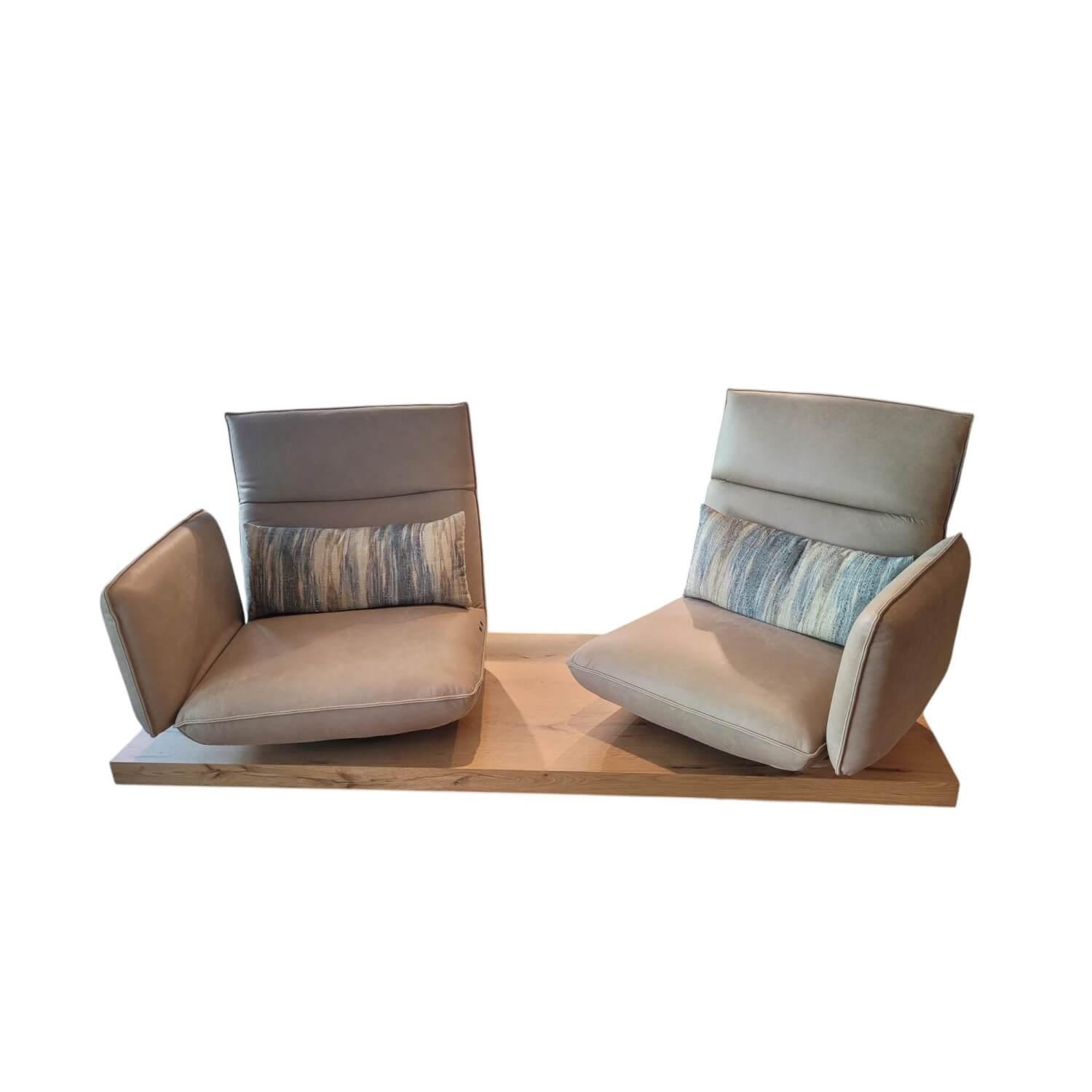 Koinor - Sofa Experio Leder A India Jade Beige Plateau Echtholzfurnier Balkeneiche Mit Funktion Inklusive Nierenkissen - 1