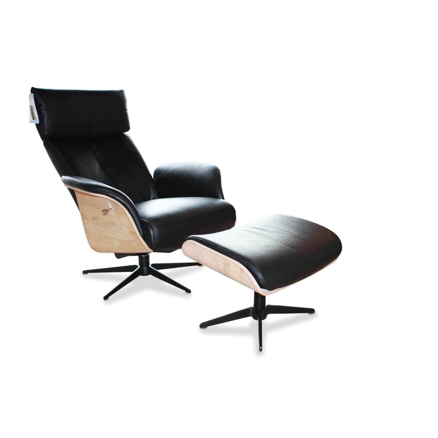 Global - Sessel Global Lugo Leder Schwarz mit Hocker - 1