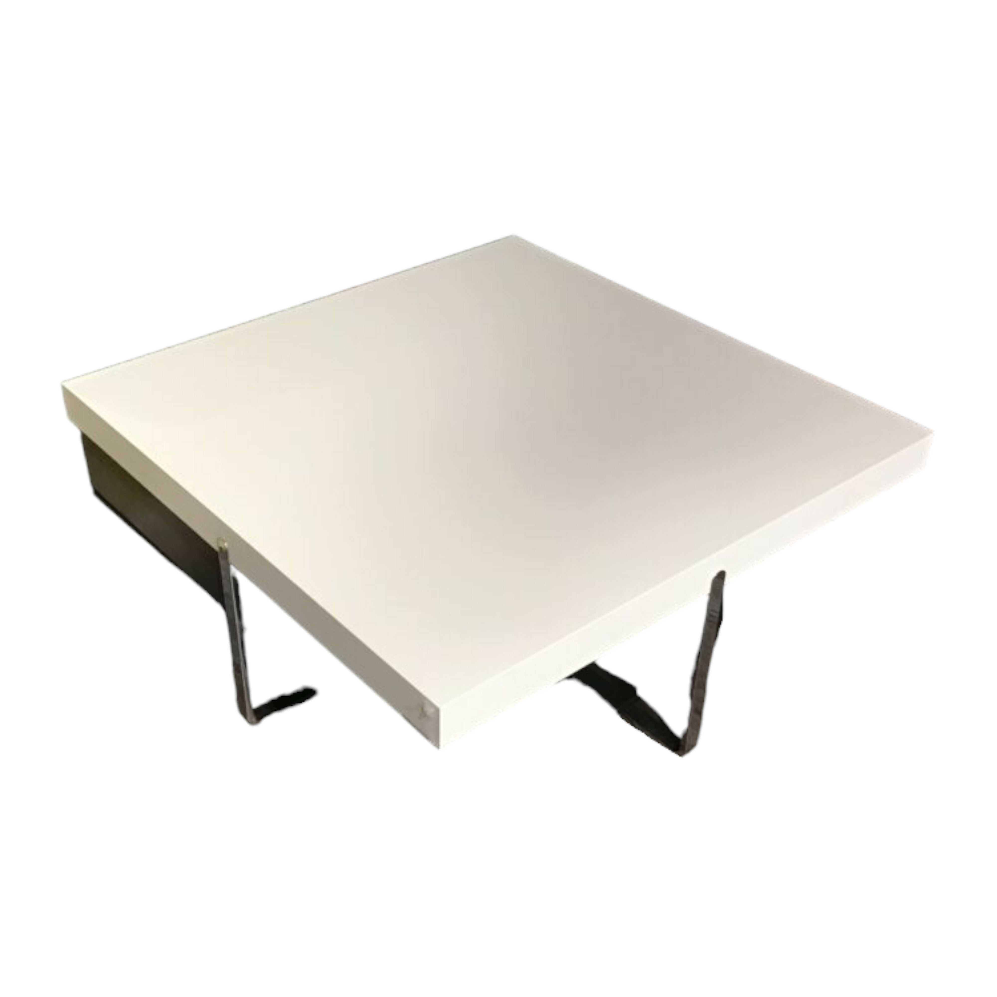 Hülsta - Couchtisch CT 240 Tischplatte Lack Weiß Ablage Glas Getönte Drehlade Strukturlack Anthrazit Gestell Chrom Glänzend - 1