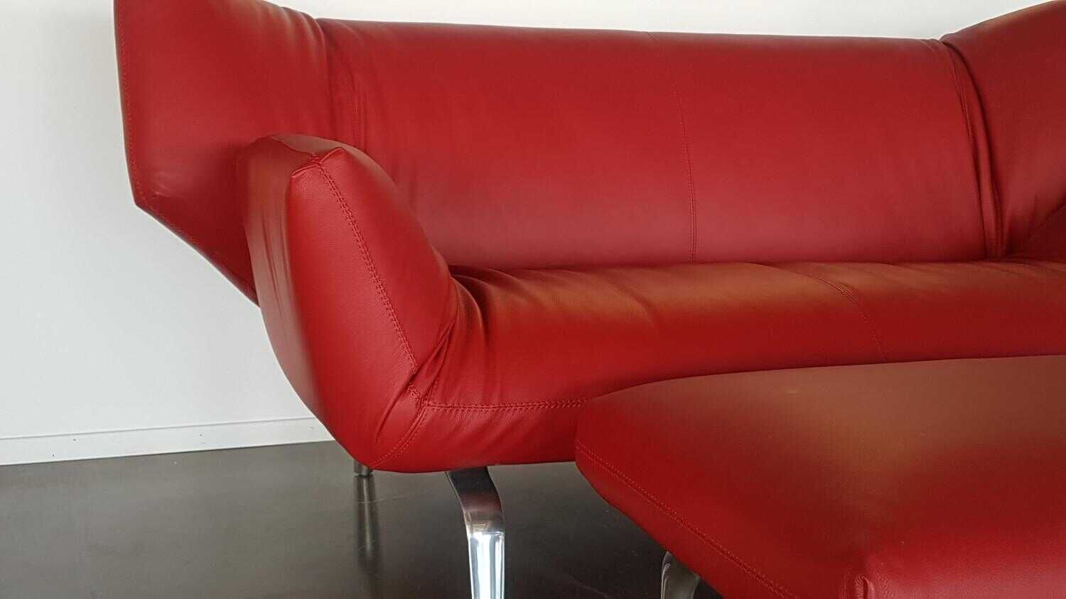 Leolux - Sofa Devon 2,5-Sitzer Leder Ceras 6600 Siam Rot mit Hocker - 6