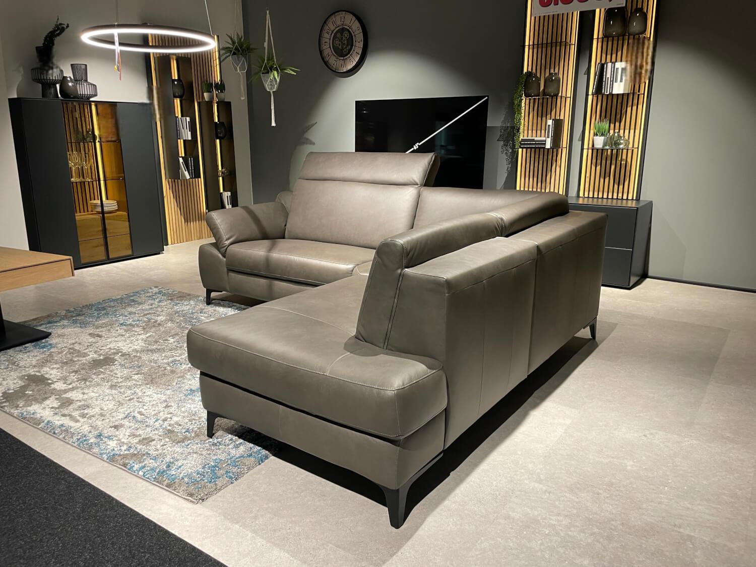 Rom - Ecksofa MR 9120 R Leder Kenia Grey Grau Füße 01BL Black Schwarz - 8