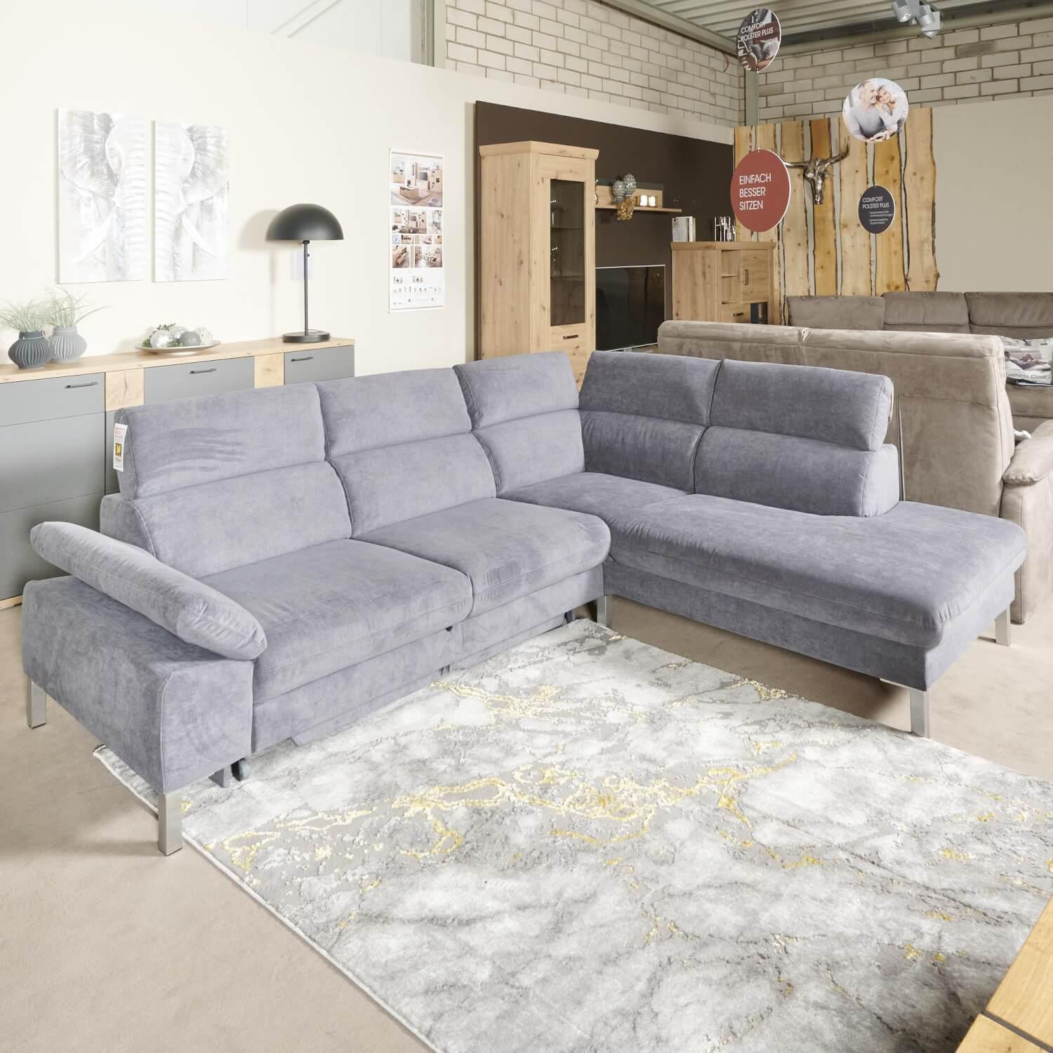 Carina - Eckgarnitur Kiri Stoff Matrix Steel Grau mit Auszug - 6