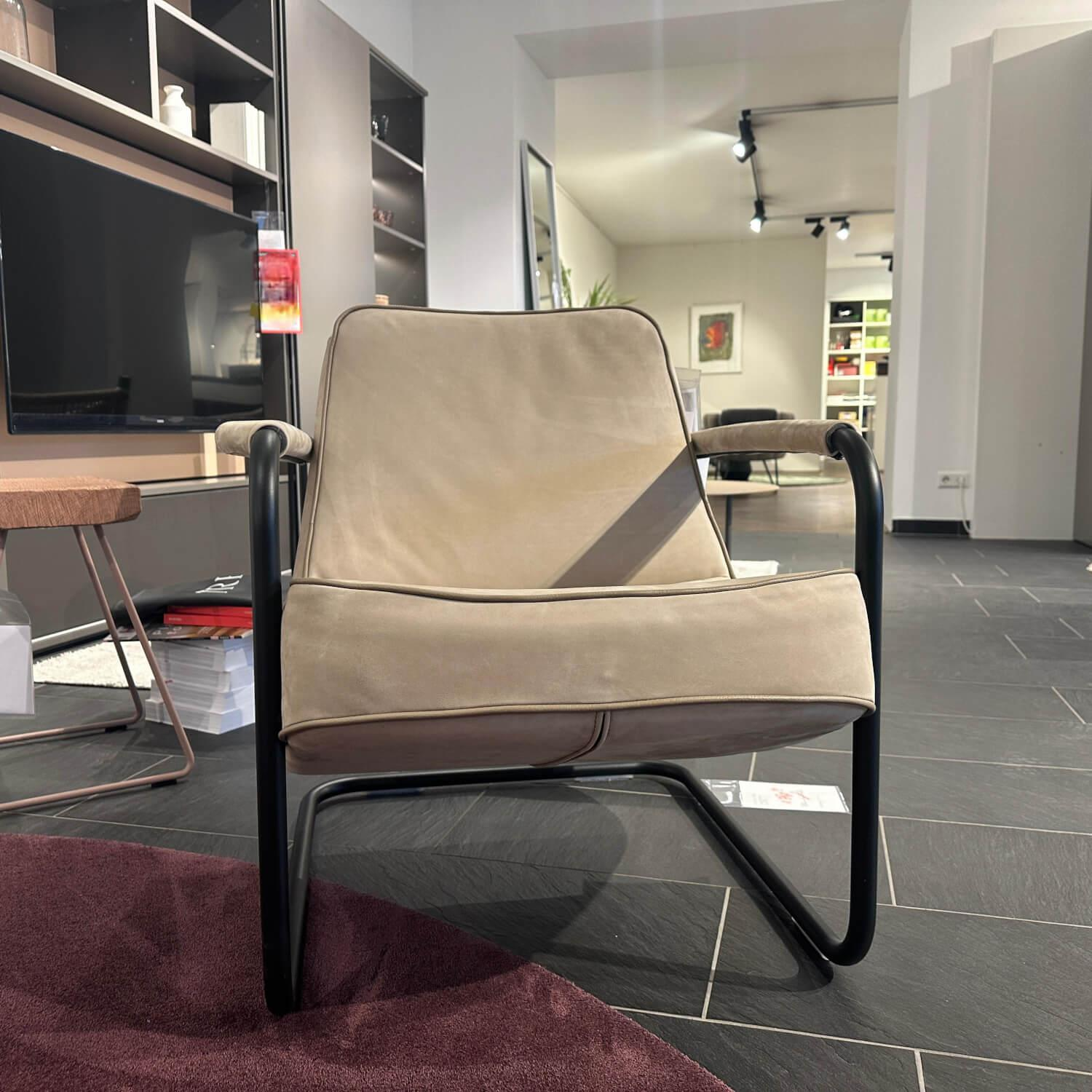 Jori - Sessel Lagom Leder Nubuck Cream Grau Metall Matt Schwarz Pulverbeschichtet - 2