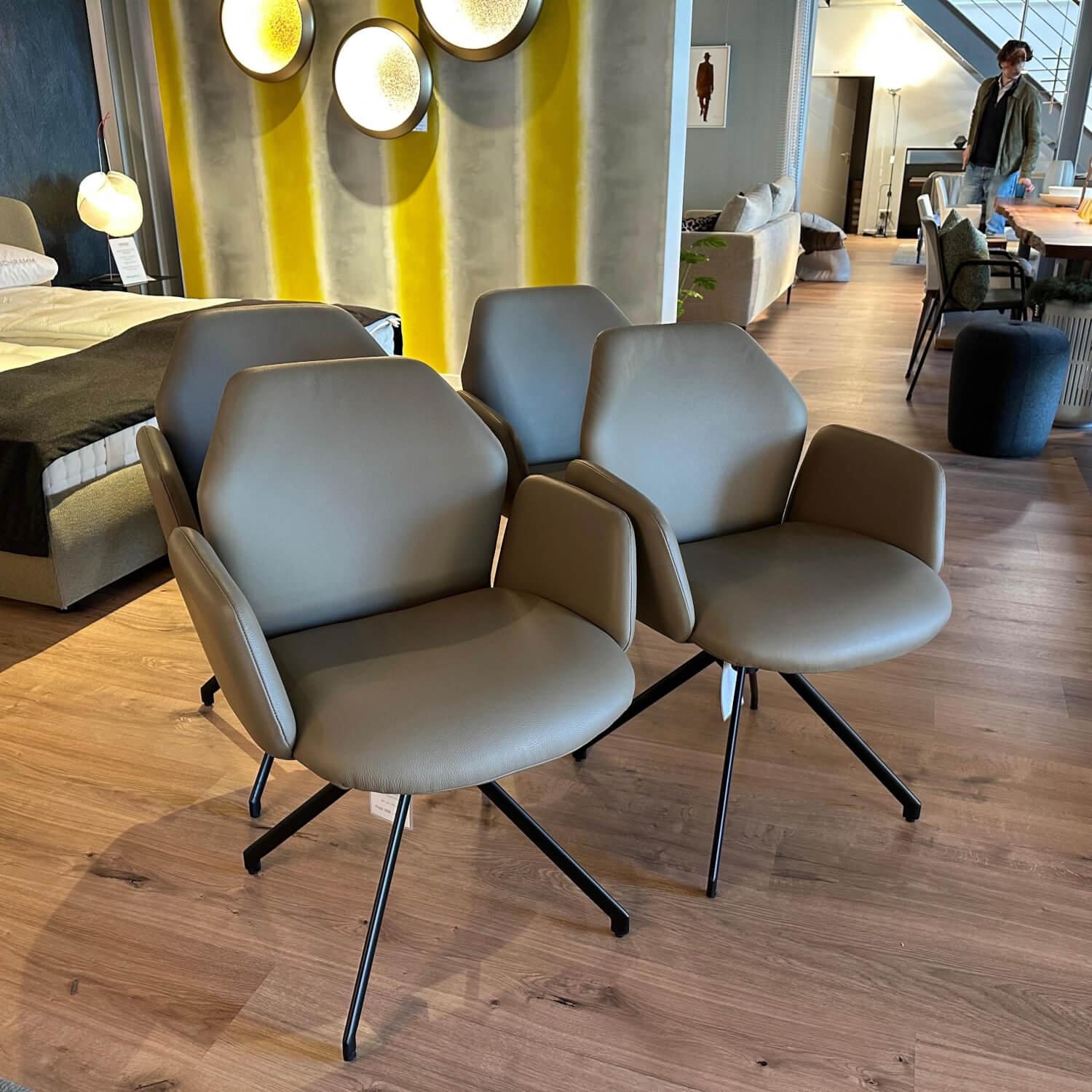 Ronald Schmitt Design - 4er Set Drehssessel Mirella C Leder Toledo Mocca Braun Gestell Metall Schwarz Pulverbeschichtet - 7