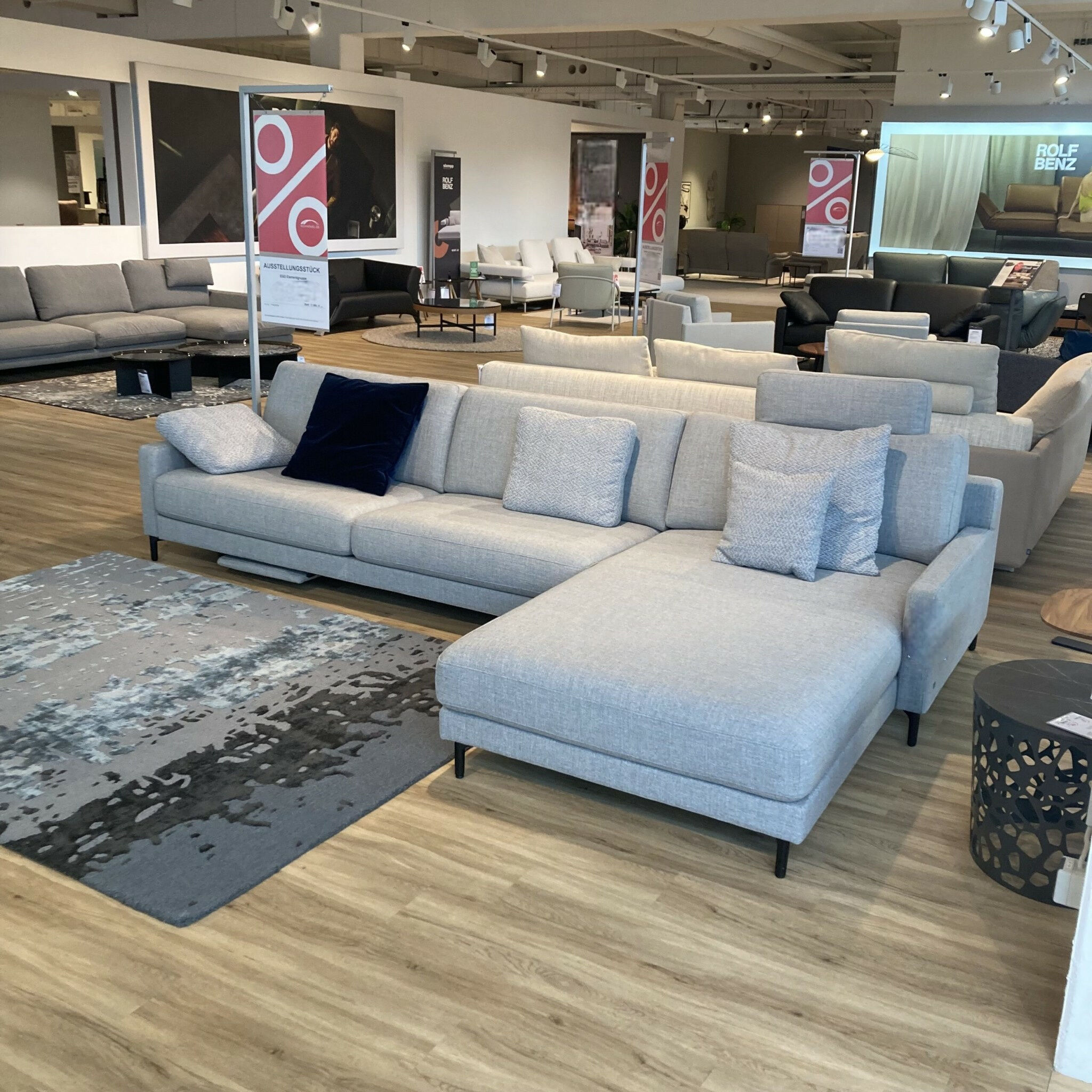 Rolf Benz - Ecksofa Ego Stoff Mittel Signalgrau Grau Füße Aluminium RAL9017 Schwarz Inklusive Kissen - 4