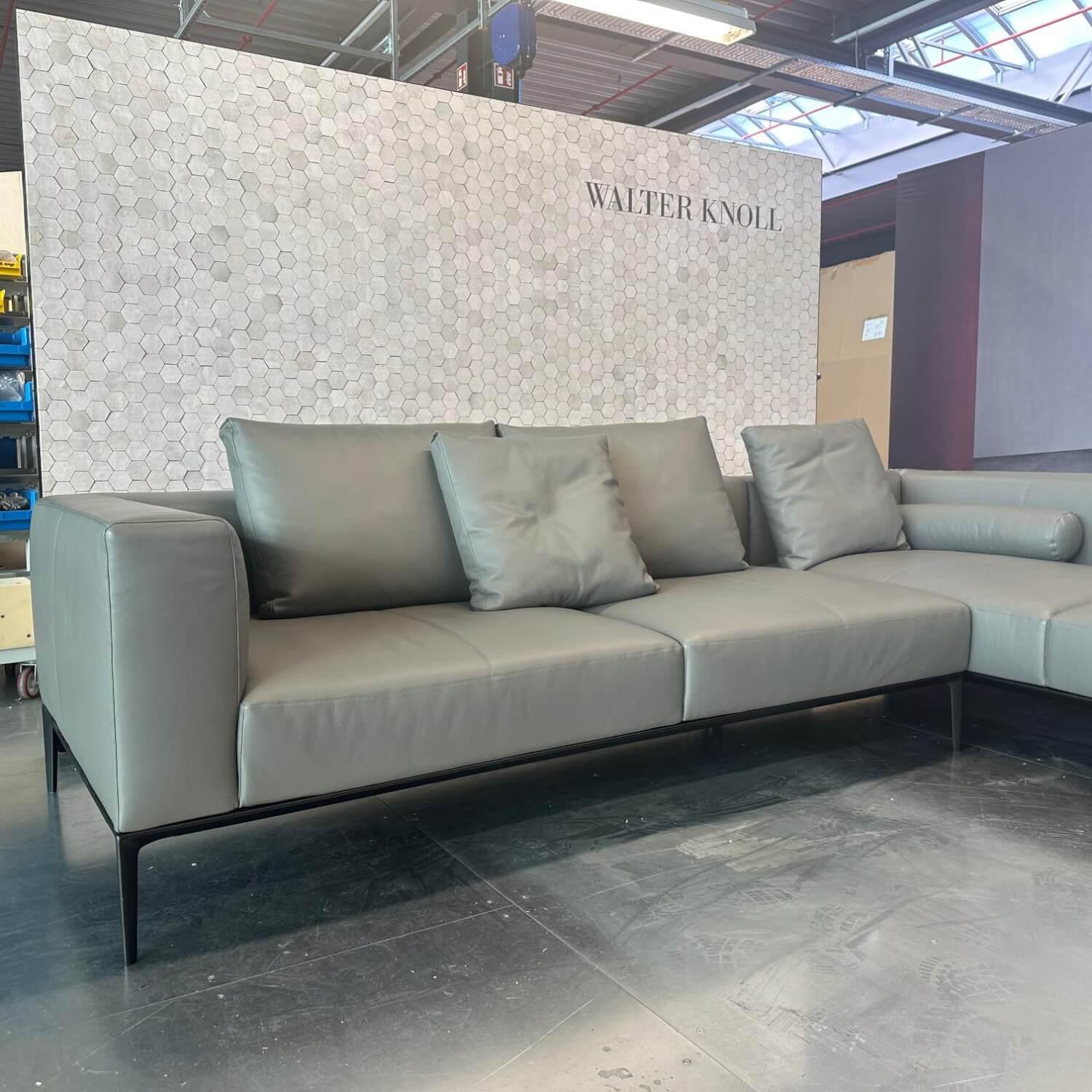 Walter Knoll - Ecksofa Jaan Living Leder Cashmere 1430 Warm Grey Grau Füße Metall Matt Schwarz Pulverbeschichtet - 5