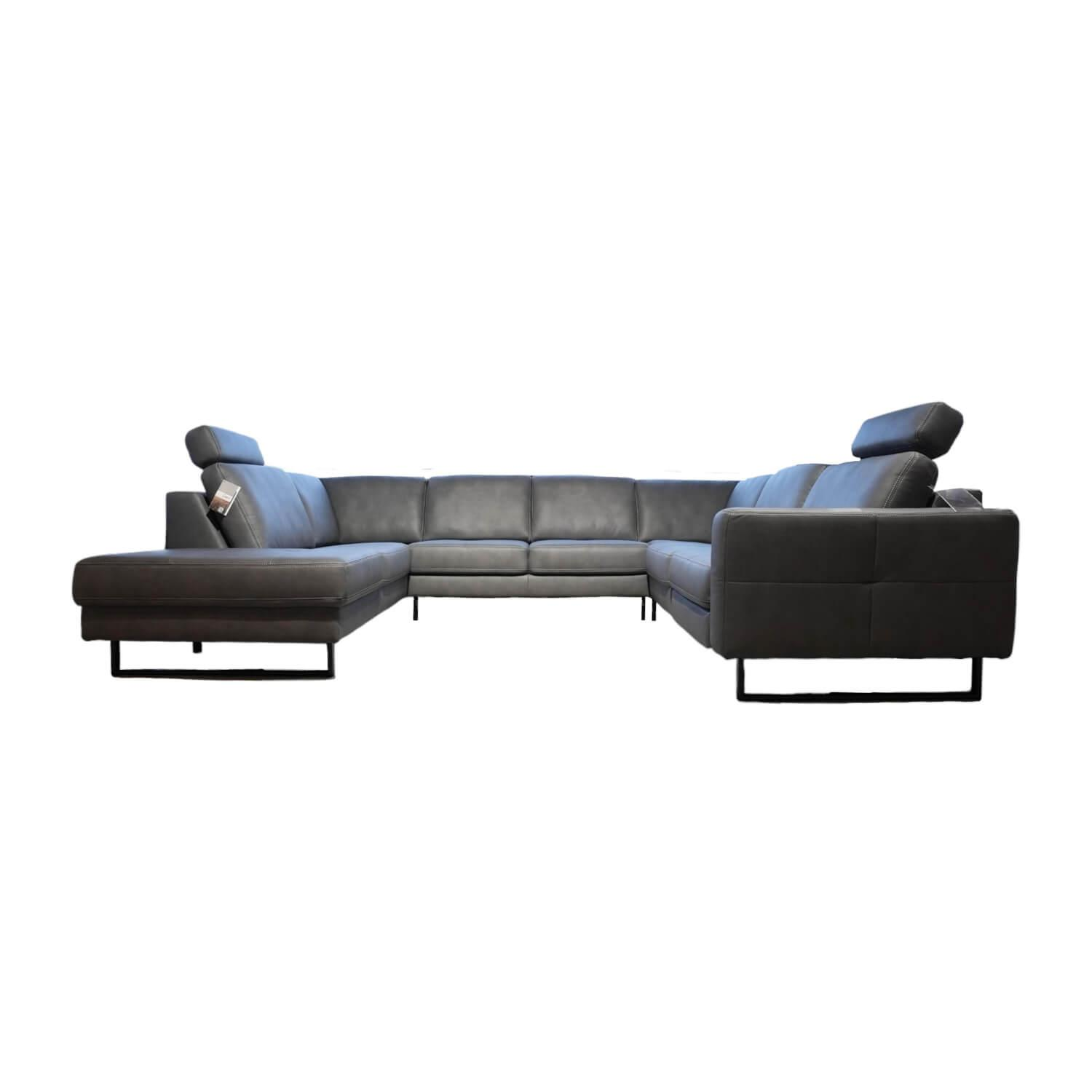 Zehdenick - Ecksofa Cassius Stoff Galero Slate Grau Kufe K001 Schwarz Mit Kopfstützen Und WallAway Funktion - 1