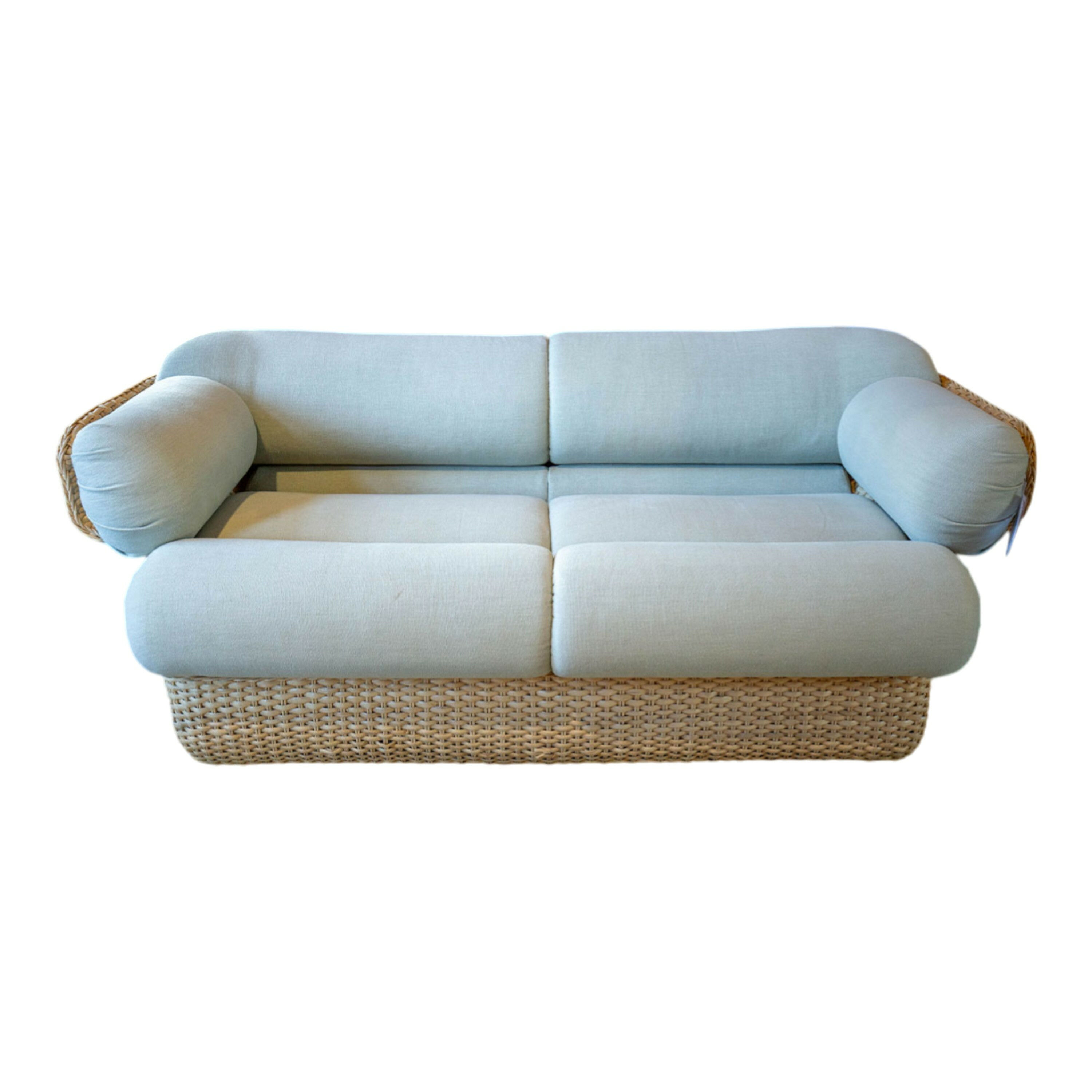 Gubi - Sofa Basket Stoff Mumble Drive Glamour Lindgrün Gestell Rattan - 1