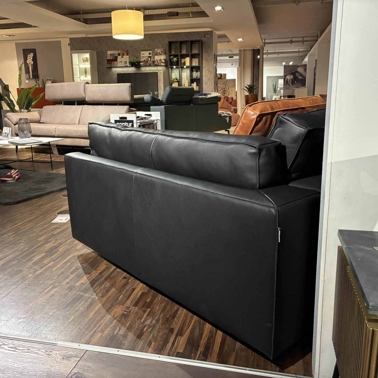 Contur - Sofa Aprion XXL Leder Pueblo 68601 Schwarz Füße Schwarz Inklusive Kissen - 4