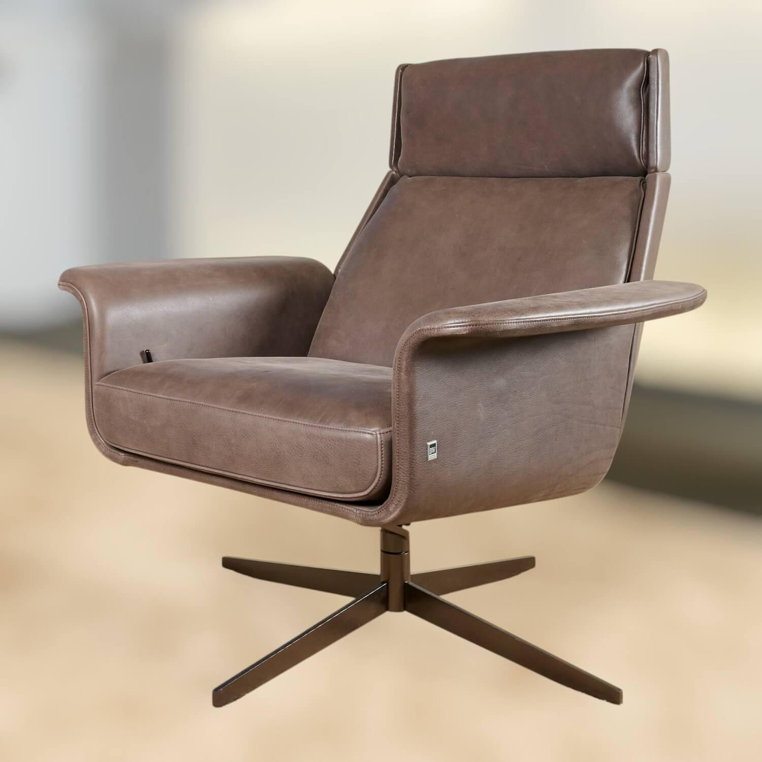 Bielefelder Werkstätten - Sessel Legend Leder Java Terra Braun Schale Formsperrholz Kreuzfuß Metall Mit Neigefunktion - 5