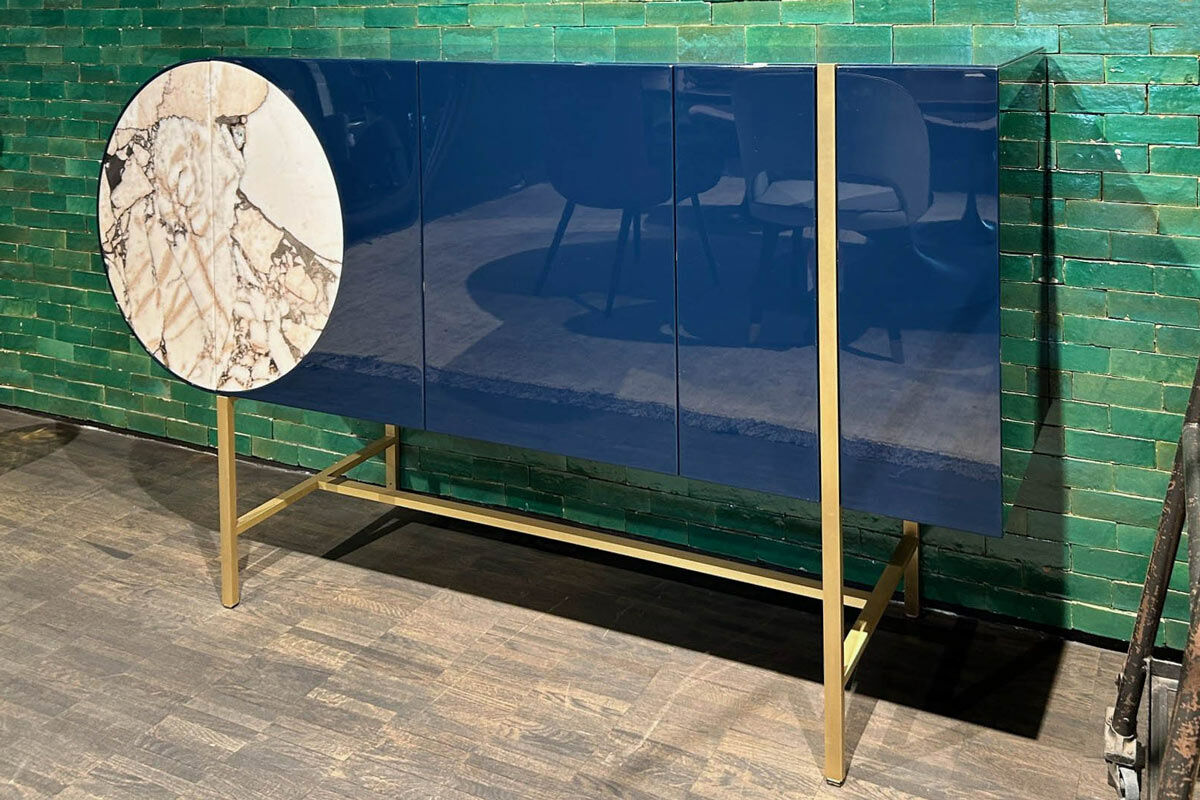 Baxter - Sideboard Selene Mobile Hochglanzlack Laccature Dunkelblau Einsatz Marmor - 4