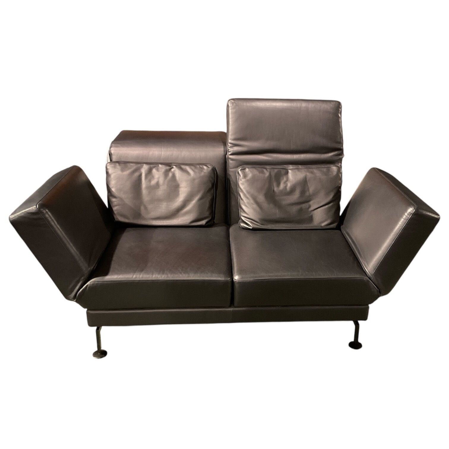 Brühl - Funktionssofa Moule Small Leder Lama 5669 0010 Schwarz Gestell Metall Mit Alu Rollen Hinten - 3