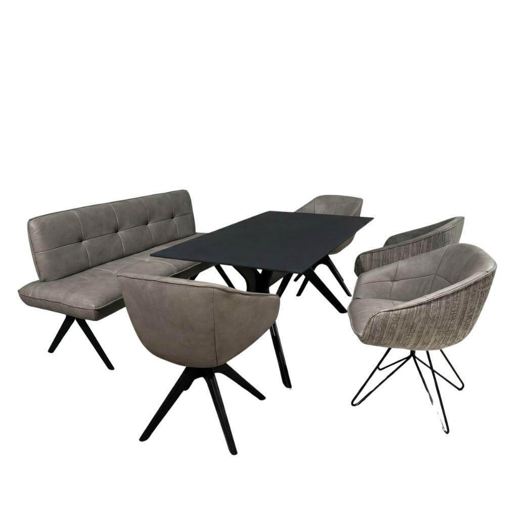 JOOP! - Essgruppe Tisch Buche Platte Anthrazit Gestell Schwarz Bank Und Stühle Leder K-Elegant Grau 27 Gestell Buche Schwarz Und Gestell Anthrazit - 1