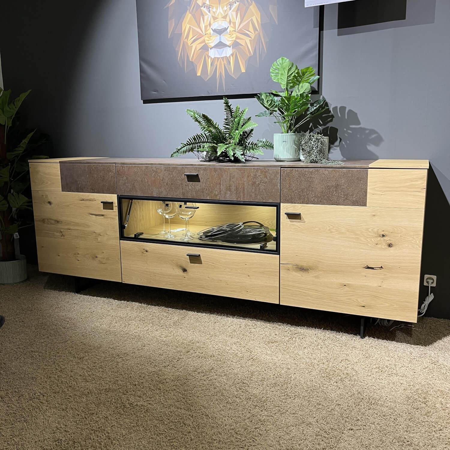 Gwinner - Wohnwand Sideboard Mondo Cantato SB1 Balkeneiche Natur 2205 Akzent Rostoptik - 10