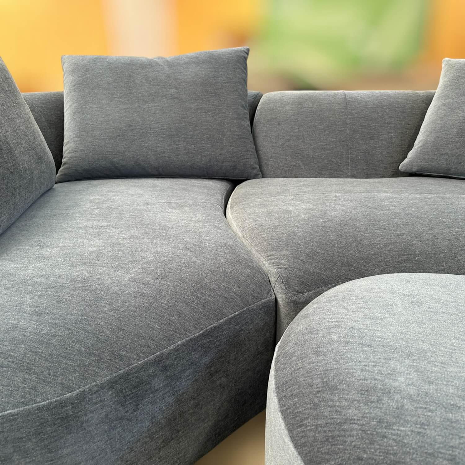 COR - Sofa Siwa Klein Stoff JAB Noblesse Blau mit 3 Rückenkissen und Hocker - 5