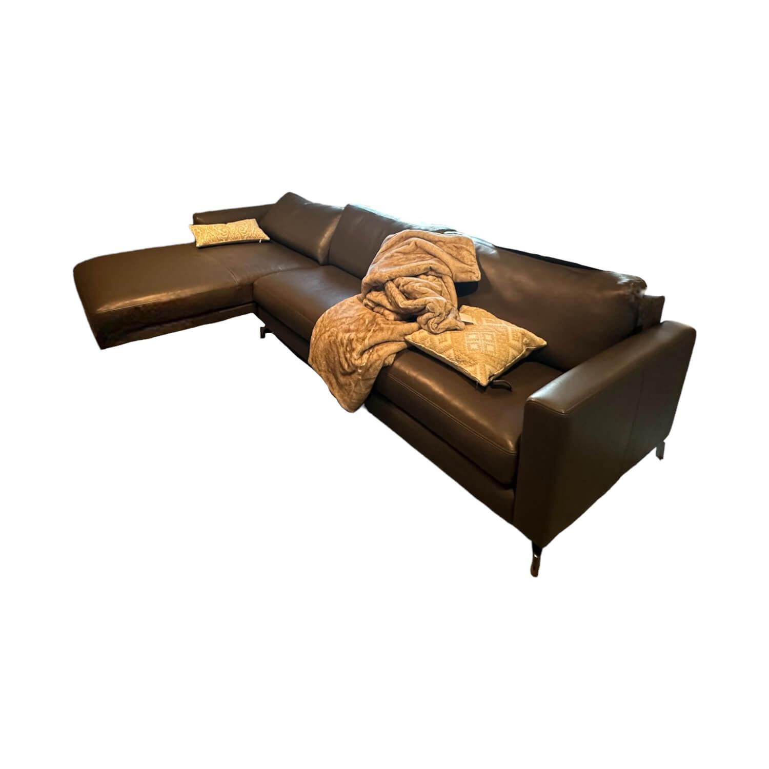 Violetta - Ecksofa Valentina Leder Kiowa 4 80 51 Nachtgrau Grau Fuß Vesna Schwarz Mit Kissen - 1