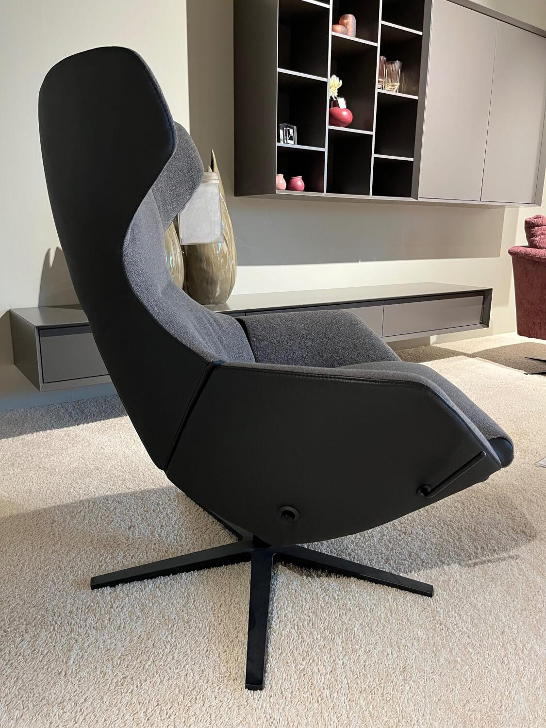 Contur - Einzelsessel Gaudino Innen Stoff Estelle 44 Grau Außen Leder Dino 545 Schwarz Gestell Metall Schwarz - 5