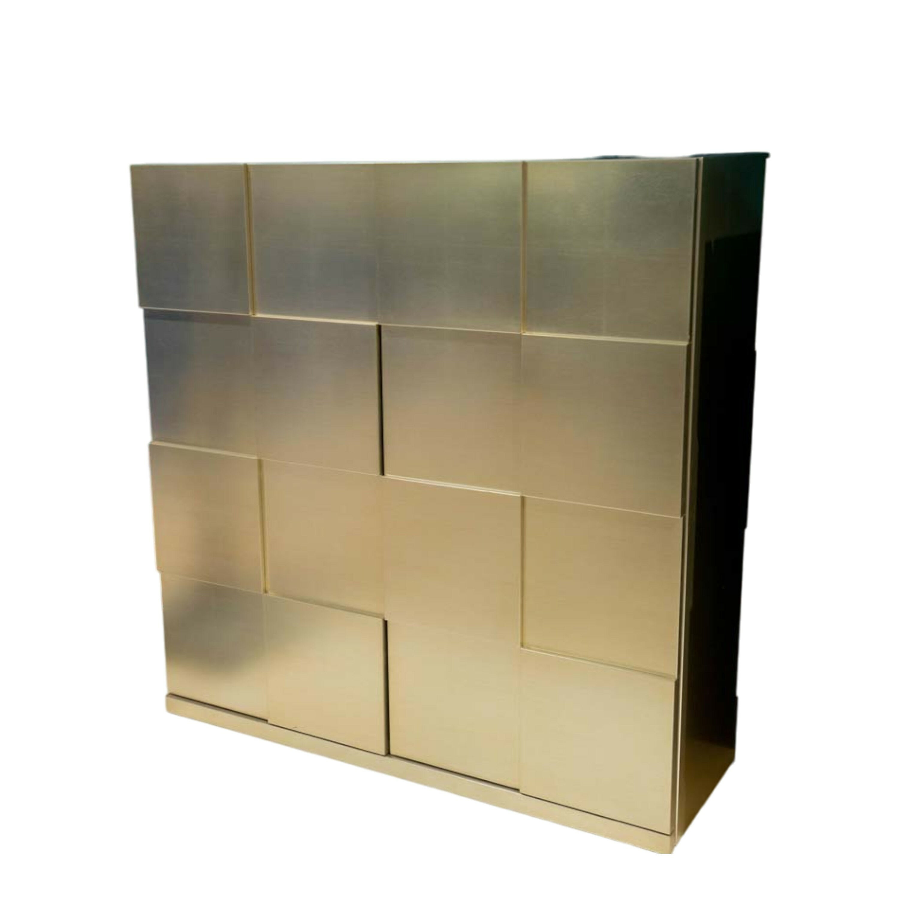 Capo D'Opera - Sideboard Quadro Oberfläche Blattsilber Innen grün mit 2 Drehtüren - 1