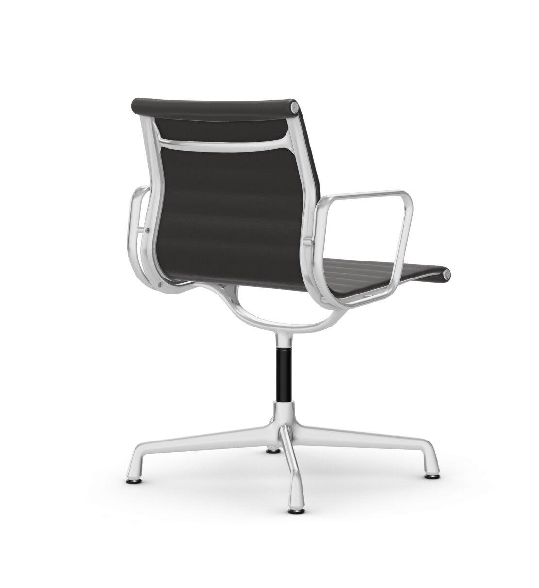 Stuhl Aluminium Chair EA 104 Neue Version Leder Nero Schwarz Drehbar Gestell Verchromt