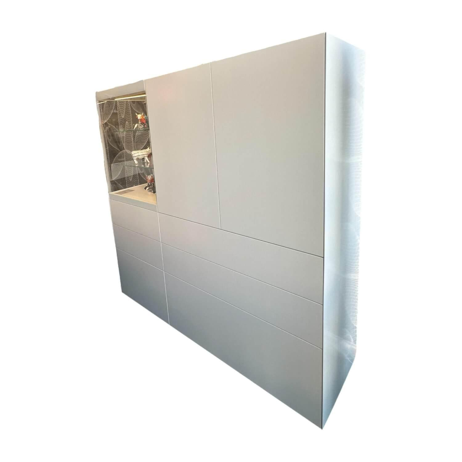 Interlübke - Highboard Just Cube Lack Schneeweiß M03 Weiß  Mit Vitrinenelement Glas Optiwhite Inklusive Beleuchtung Ohne Deko - 1